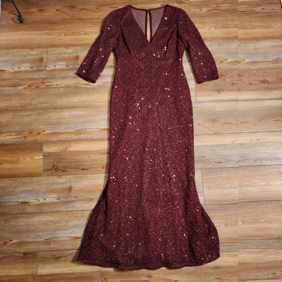 Kay Unger Gown Womens 6 Red Crochet Sequin - Picture 2 of 10